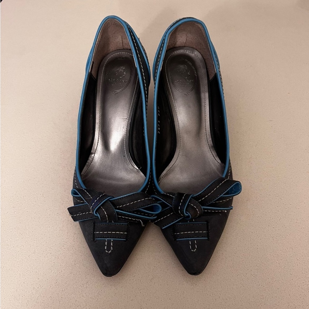 Grey Ribbon Pointed Toe Pumps Heels US6